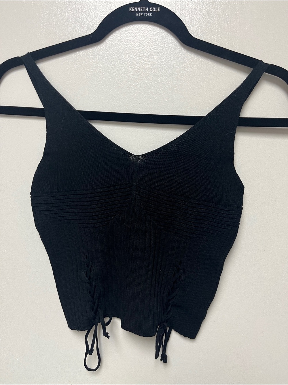 Papaya Black Ribbed Lace-Up V-Neck Camisole